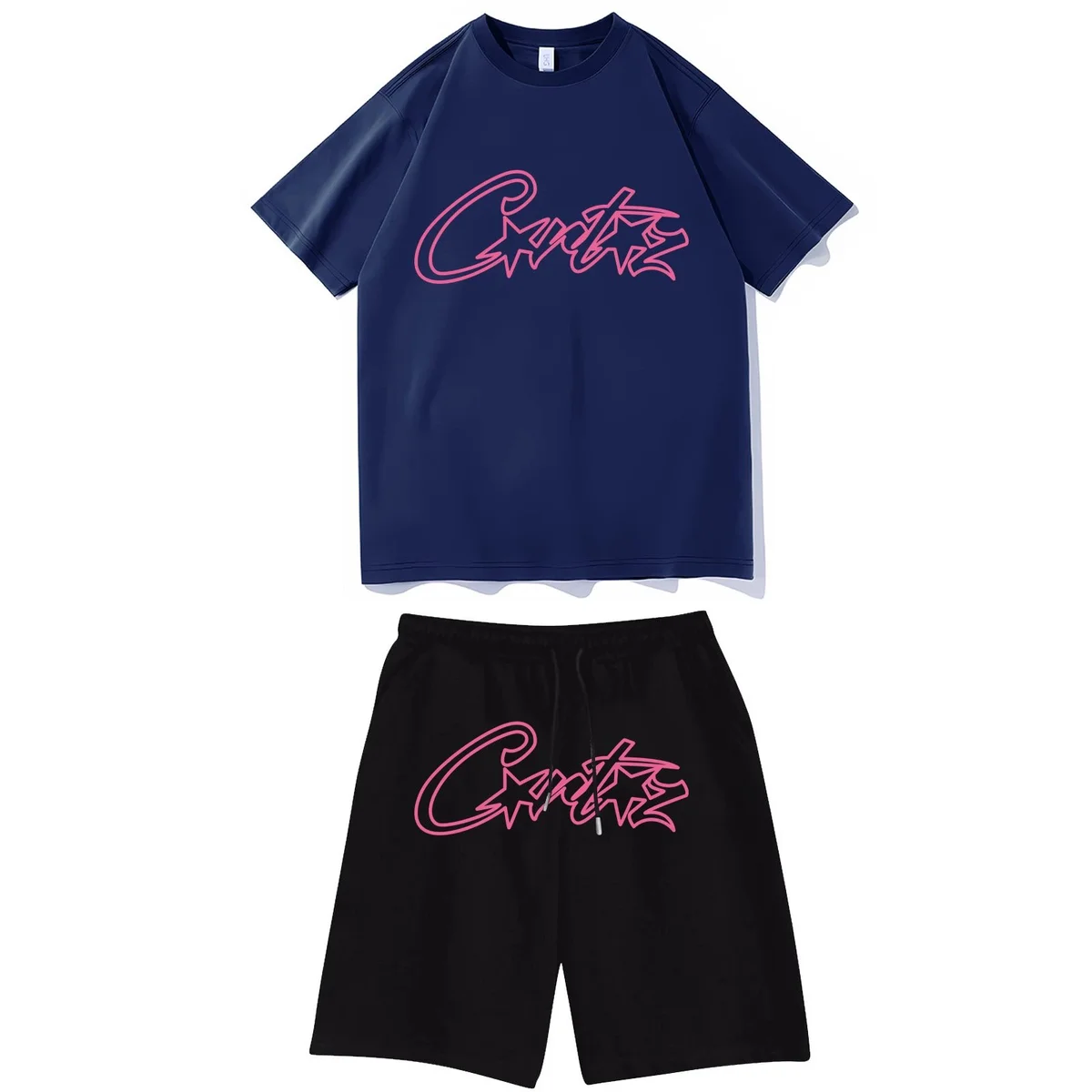 Unisex 'Cute' Graphic Set Navy & Black Shorts & T-Shirt