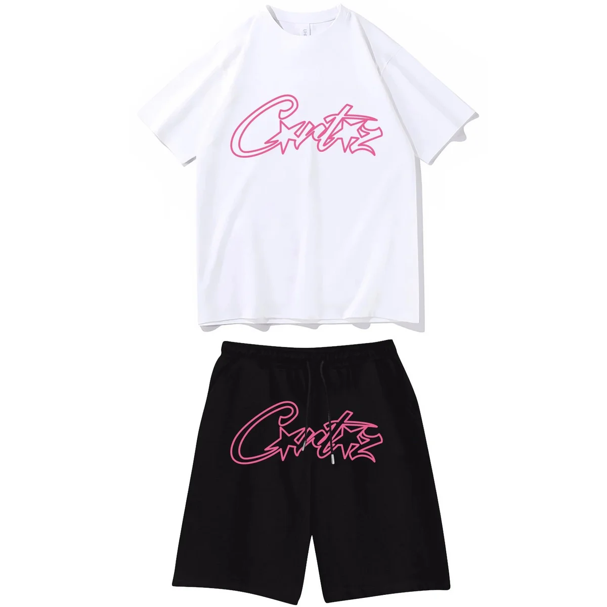 White/Pink 'Cute' Co-ord Set Casual Tops & Shorts