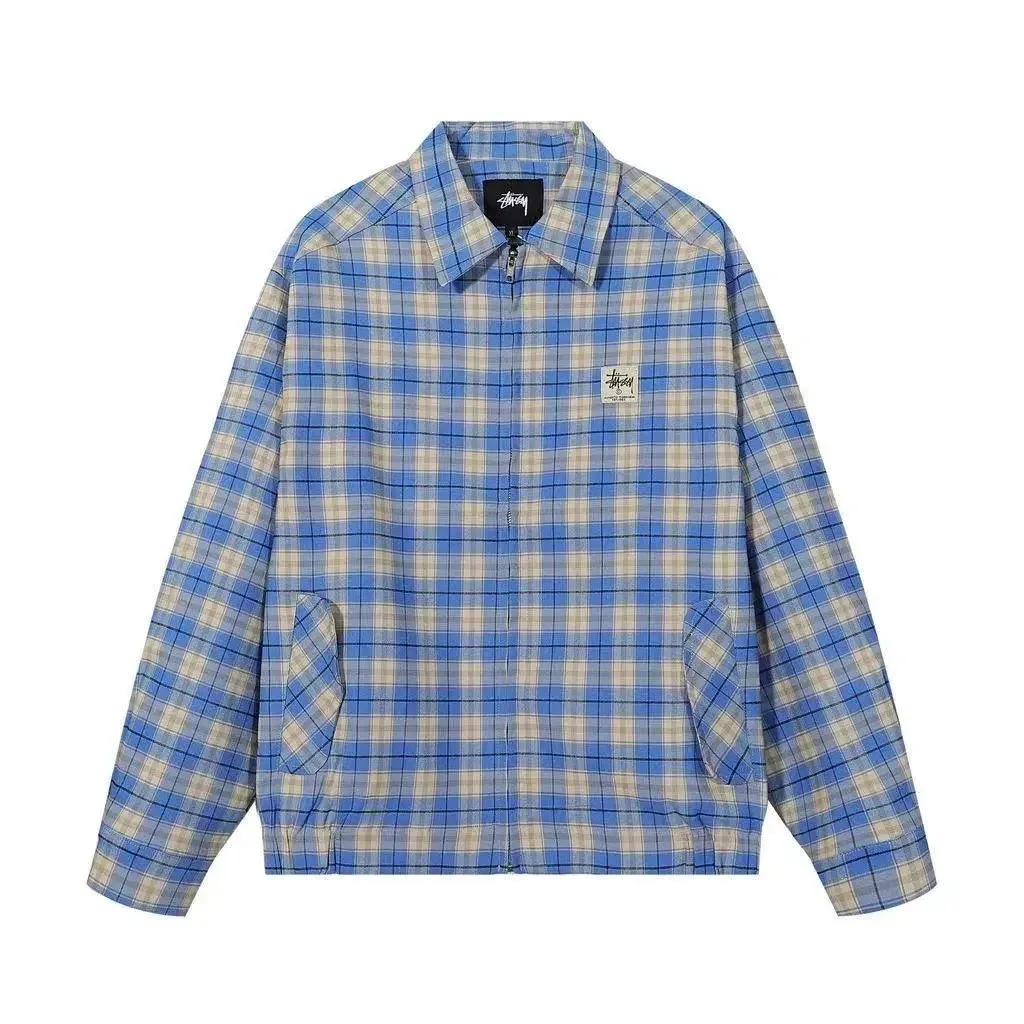 Stussy Classic Logo Plaid Jacket Blue/Grey Outerwear