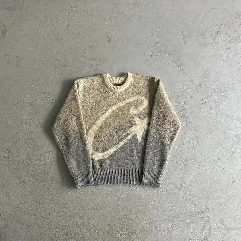 Majestic Sweater with Large 'C' Logo in Gradient Grey