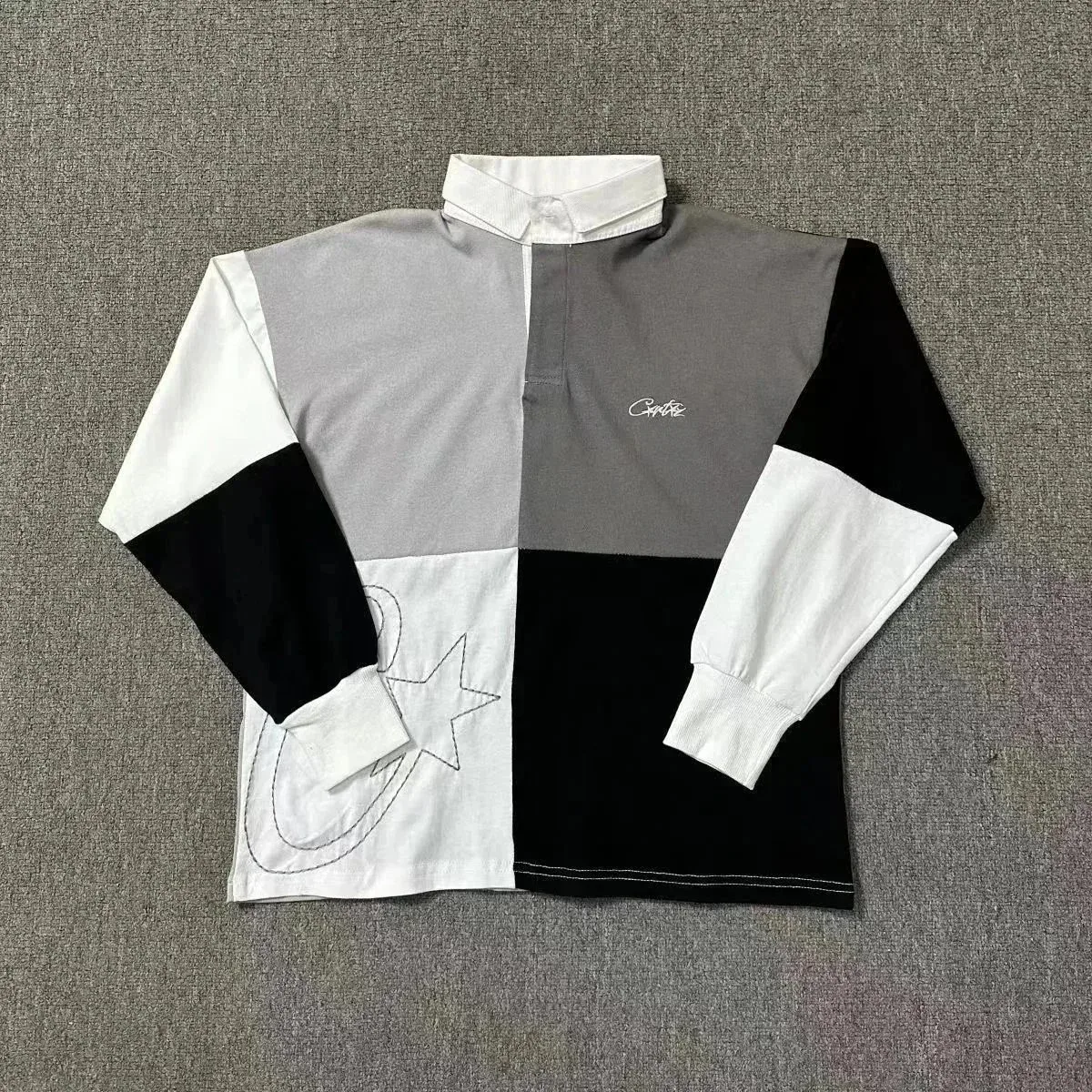 Colorblock Rugby Polo Shirt with Star Patch