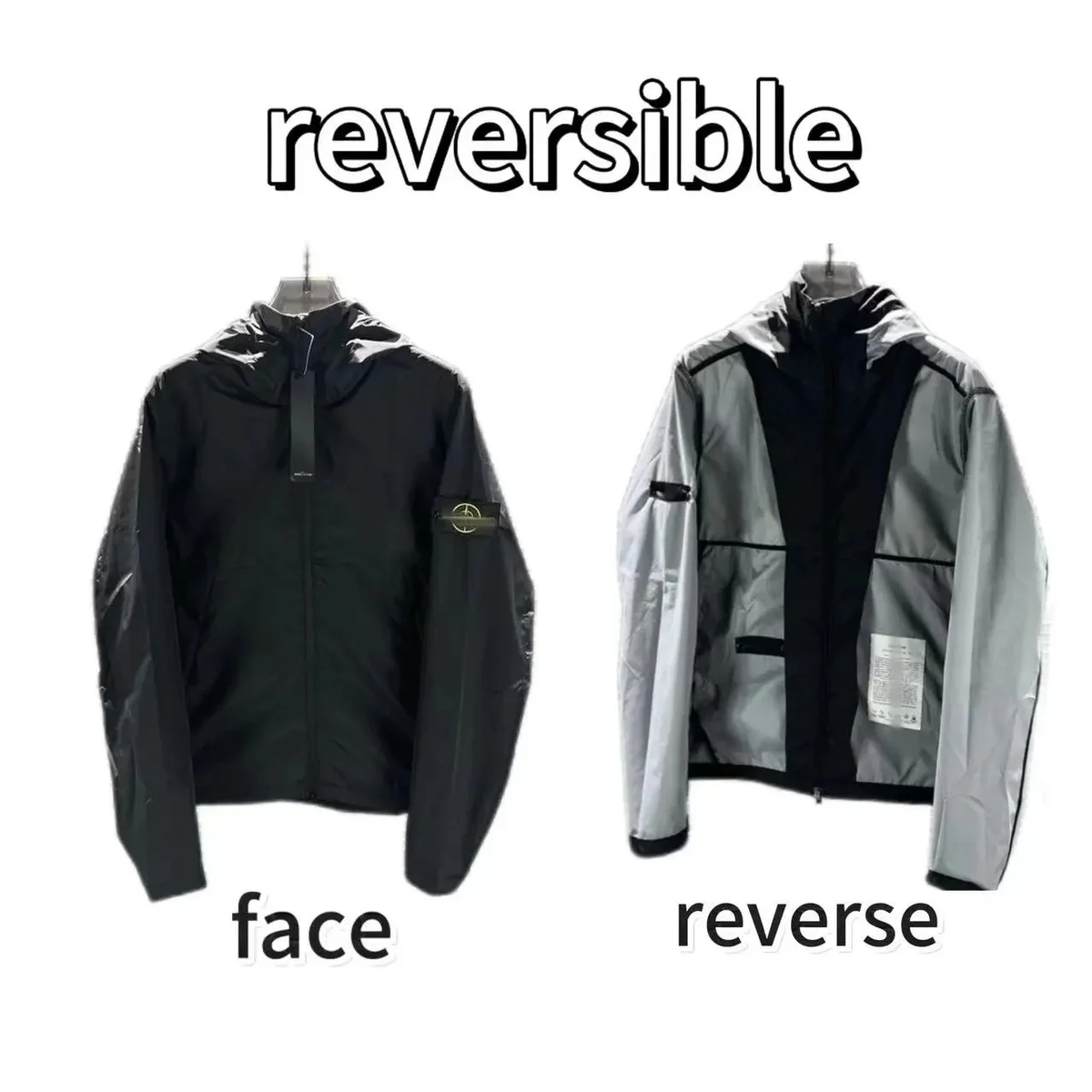 Stone Island 68-15 Reversible Hooded Jacket Black/Grey