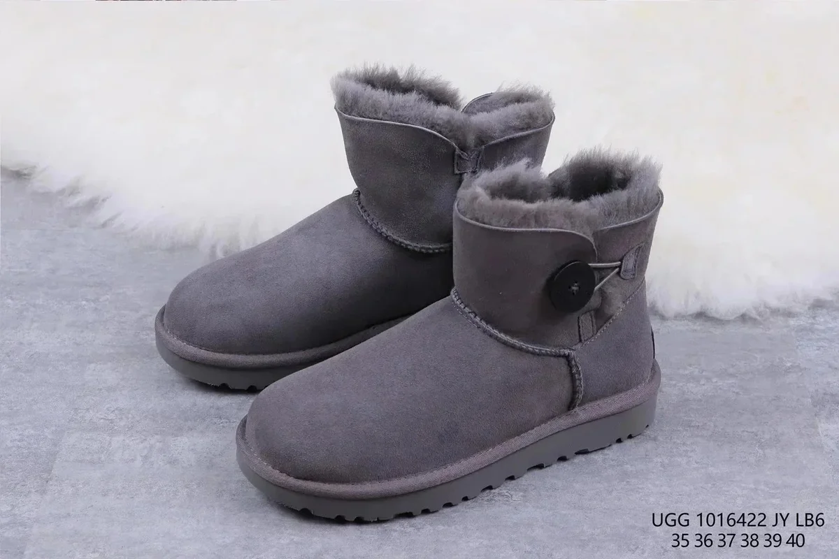 UGG Mini Bailey Button Grey Snow Boots