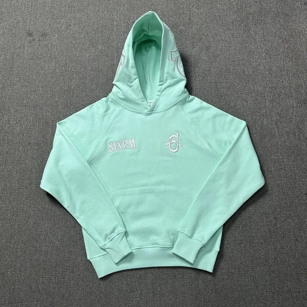 Mint Green 'SIXPM' Embroidered Hoodie