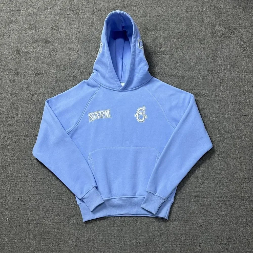 SixPM Light Blue Hoodie with Embroidered Logo