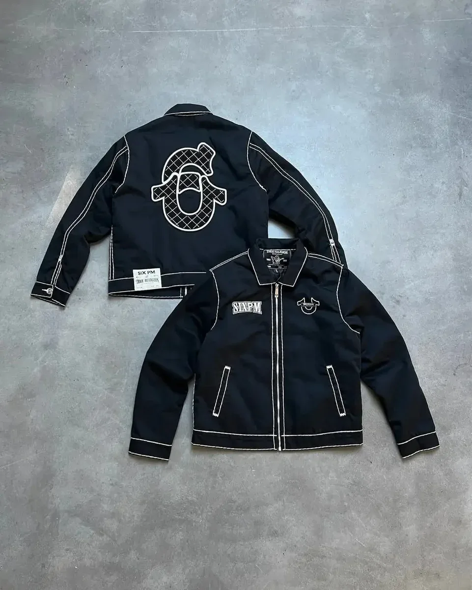 True Religion Six PM Black Jacket with White Embroidery