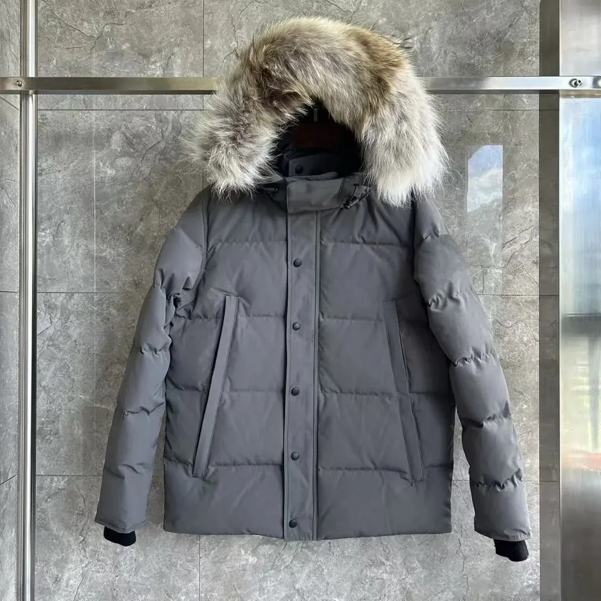 Gray Fur-Collar Parka Winter Coat