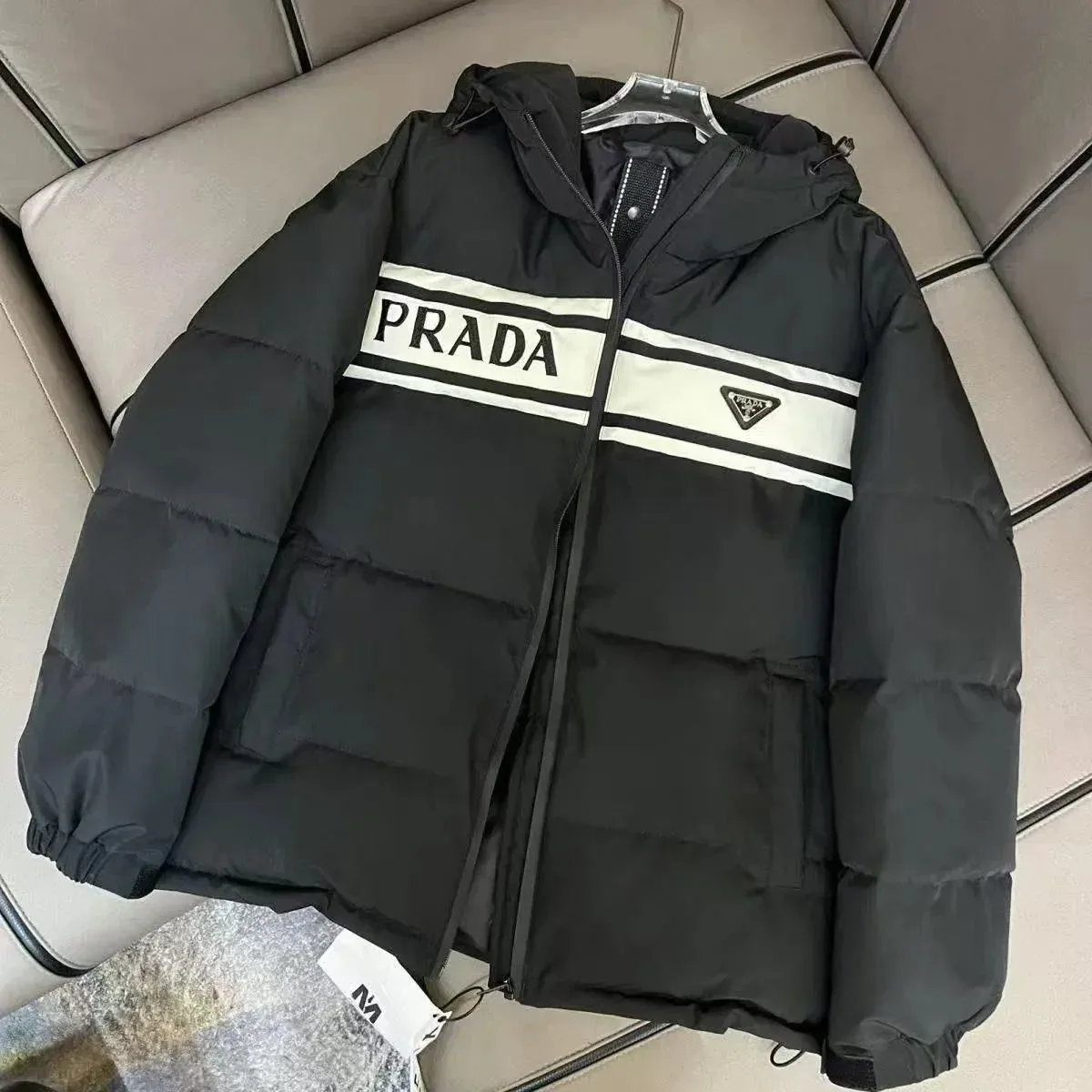 Prada Black & White Striped Parka