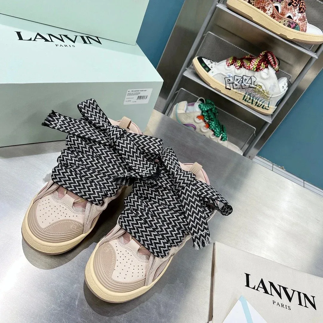 Lanvin Beige & Black Zigzag Sneakers