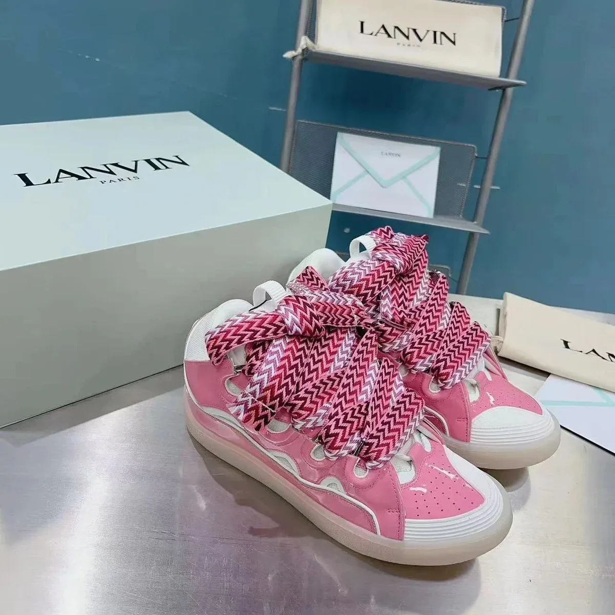 Lanvin Pink Zigzag Lace Sneakers