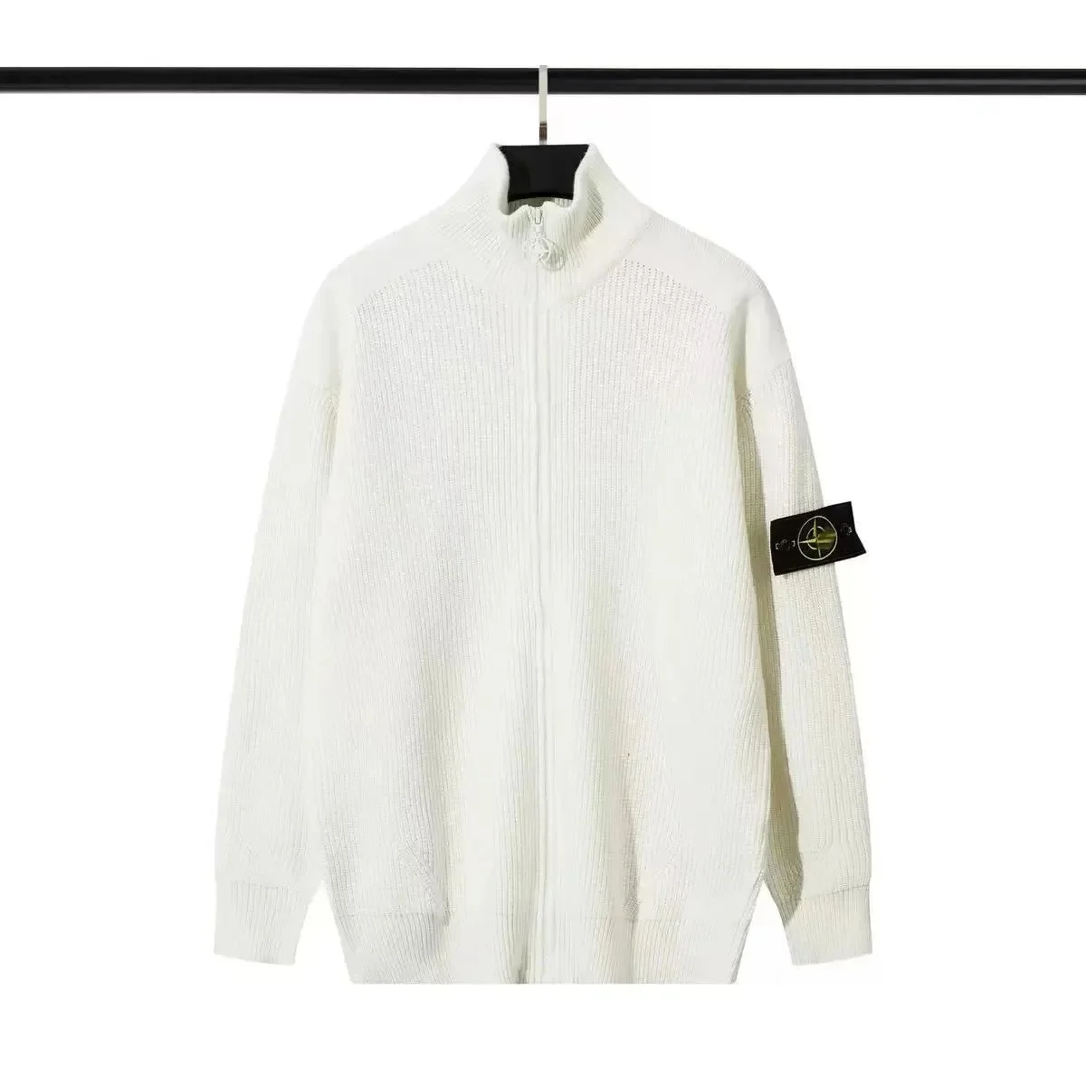 Stone Island 68-15 Zip-Up Knit Sweater Cream