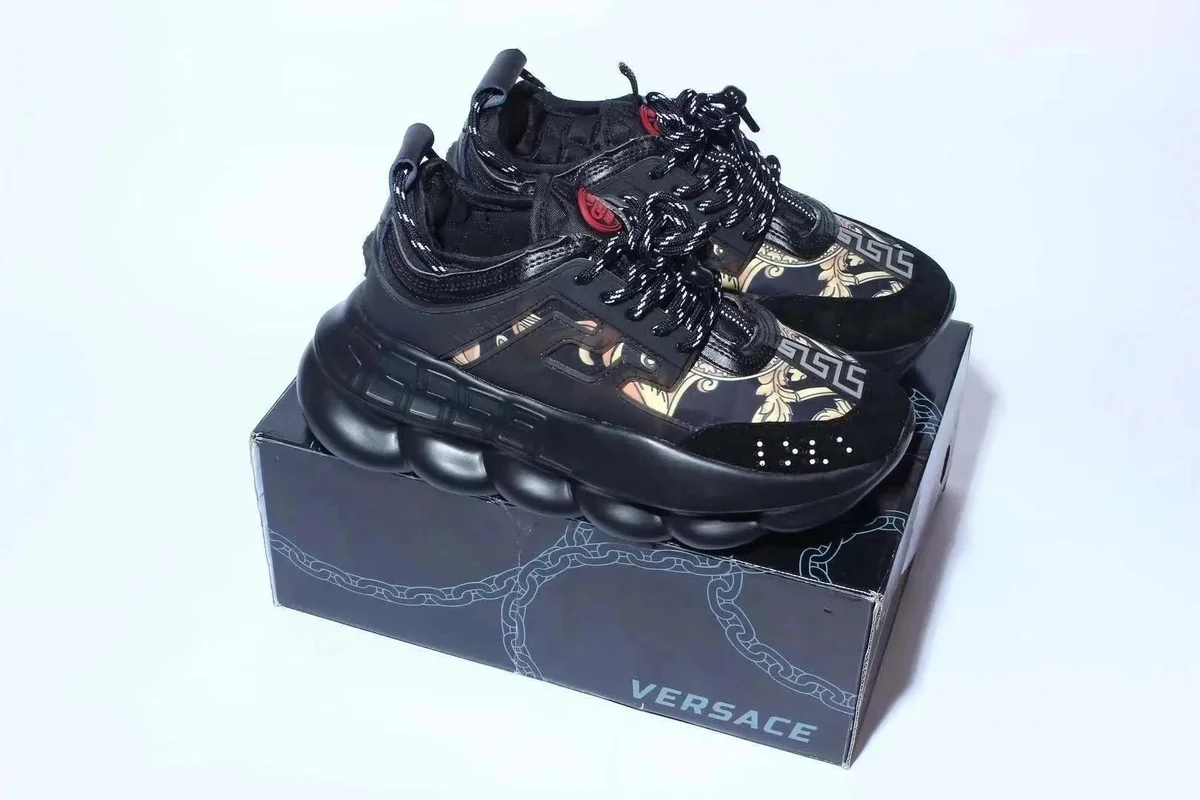 Versace Chain Reaction Black Gold Sneakers
