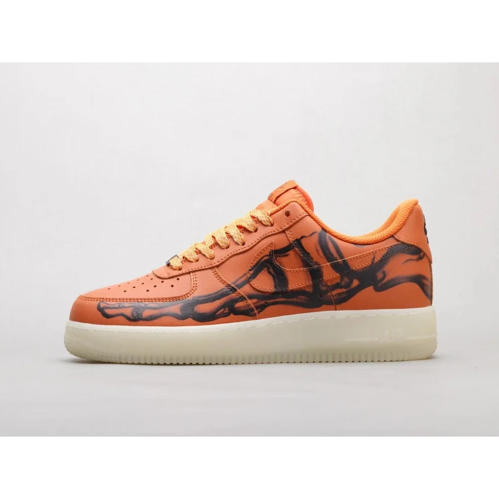 Nike Air Force 1 Orange & Black Skeletal Design Sneakers
