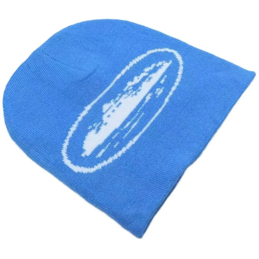 Blue Beanie with White Oval Logo Headwear