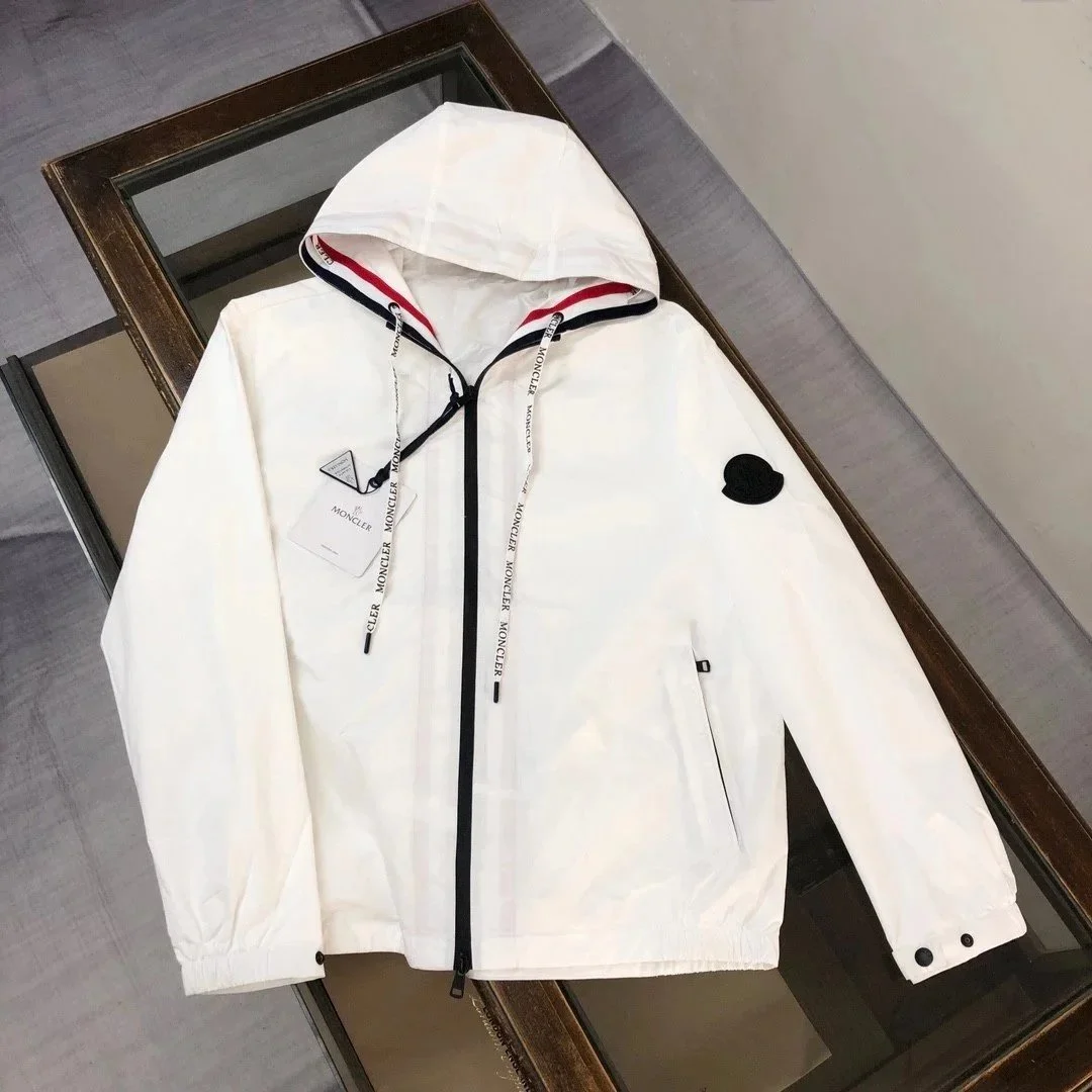 Moncler White Logo Trim Windbreaker Jacket