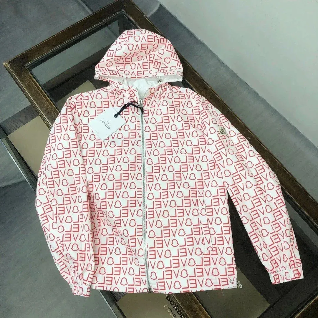 Moncler Love Print Hooded Jacket White/Red