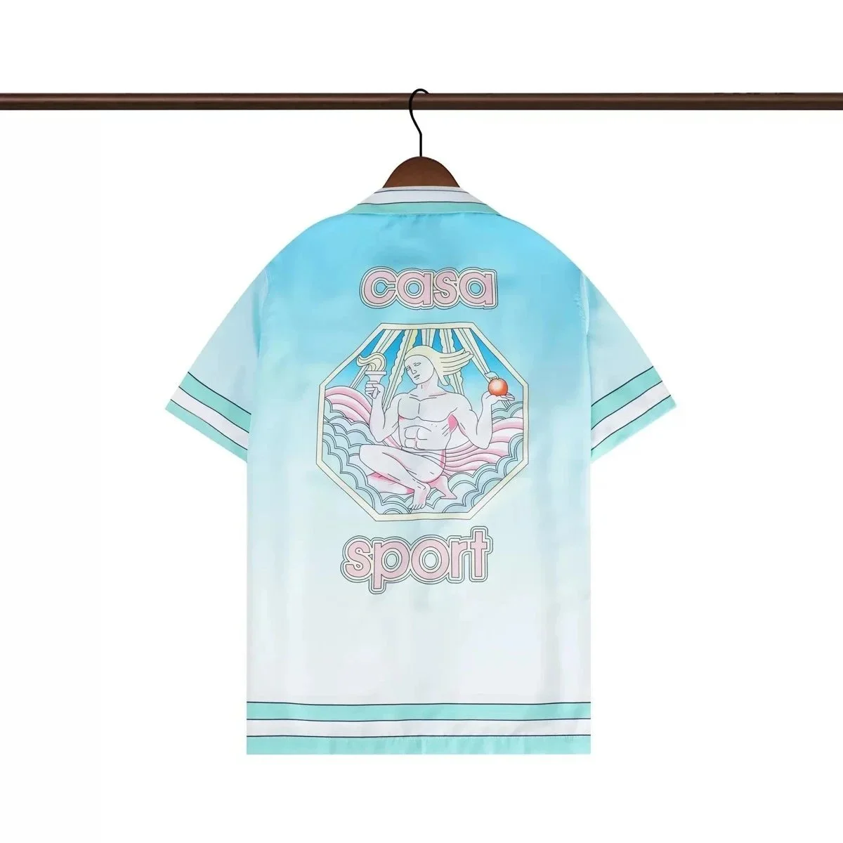 Casa Sport Pastel Blue & White Printed Short Sleeve Shirt