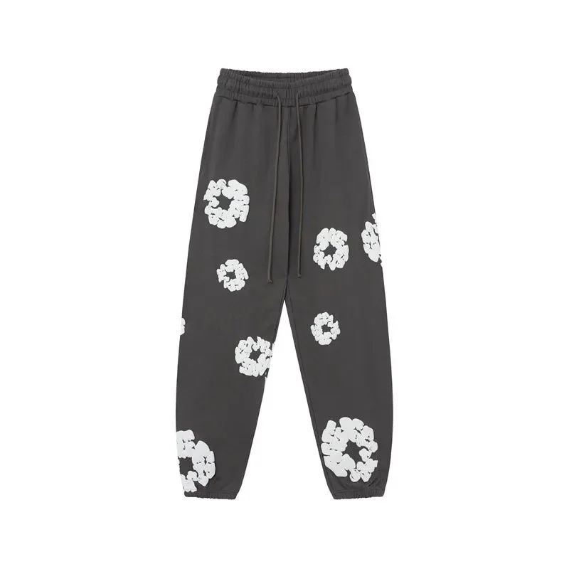 Black White Floral Print Sweatpants