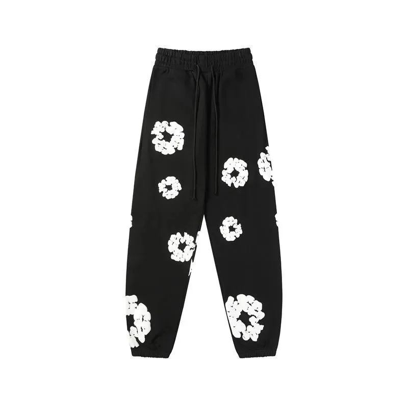 Black White Floral Print Sweatpants