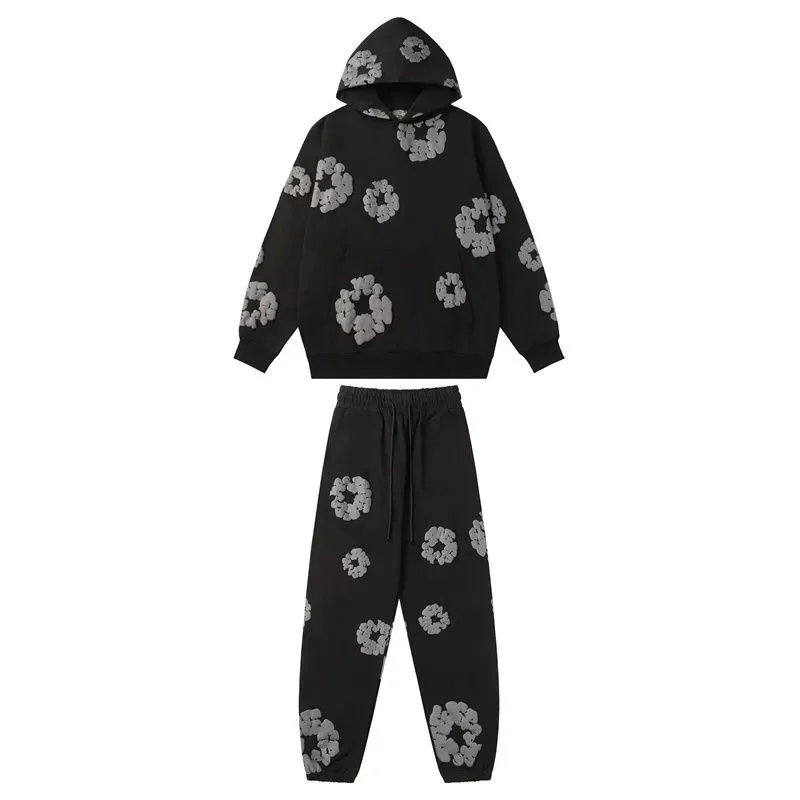 Black Floral Print Tracksuit Set