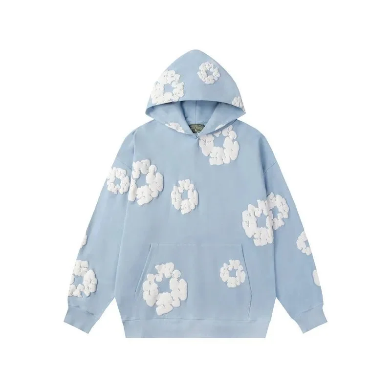 Cloud Print Hoodie in Light Blue