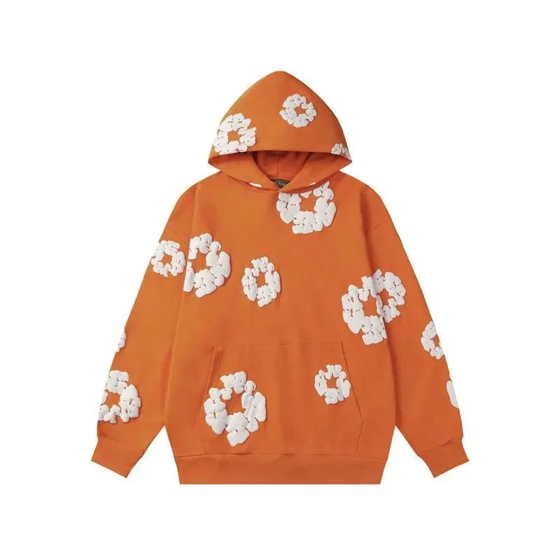 Orange Cloud Print Hoodie Sweatshirt