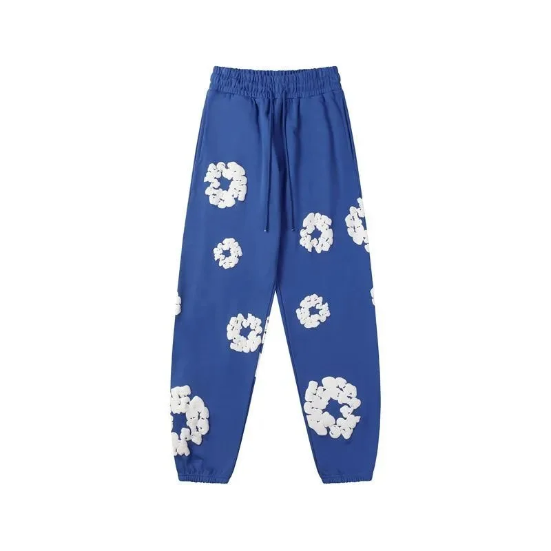 Blue White Floral Print Sweatpants