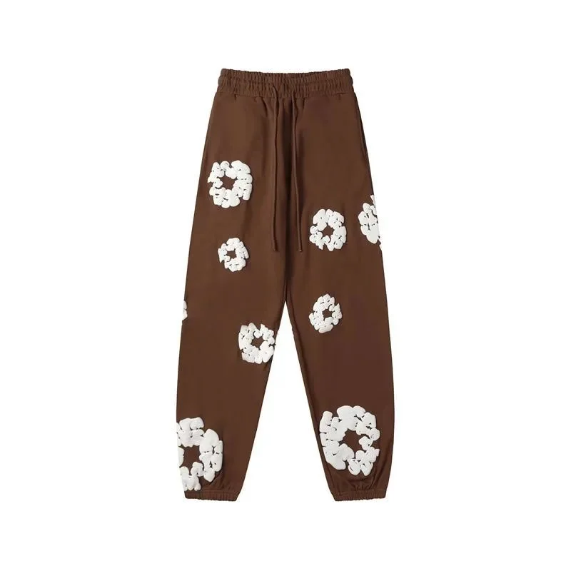 Brown White Floral Print Sweatpants