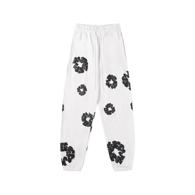 White Black Floral Print Sweatpants