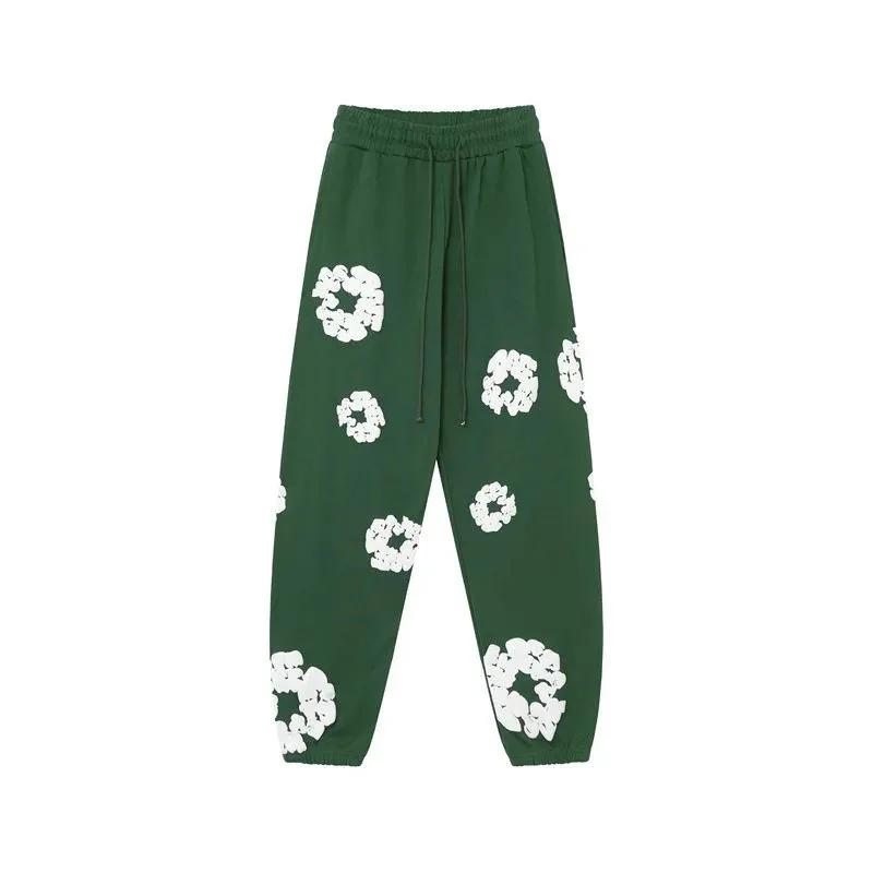 Green White Floral Print Sweatpants