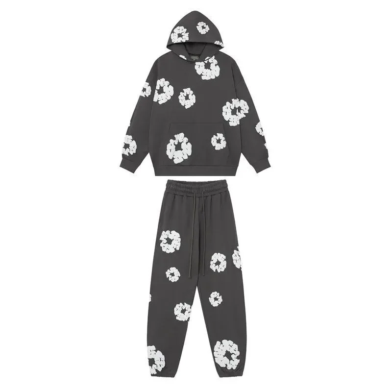 Unisex Floral Print Tracksuit Set in Dark Grey