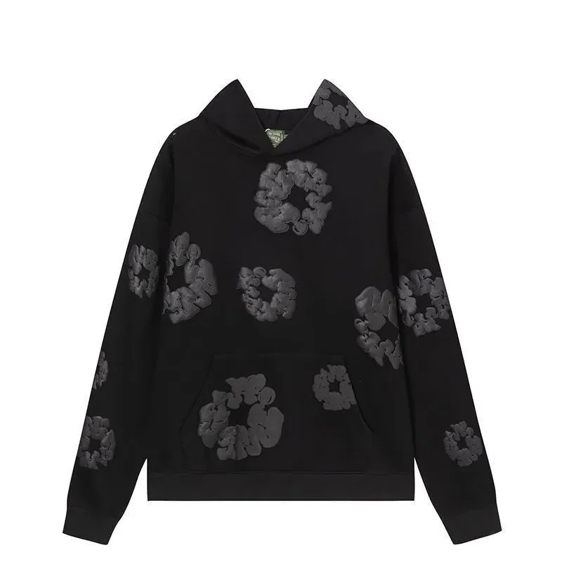 Black Floral Embroidered Hoodie Sweatshirt