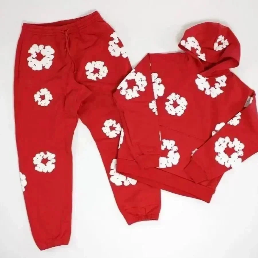 Red White Floral Print Tracksuit Set