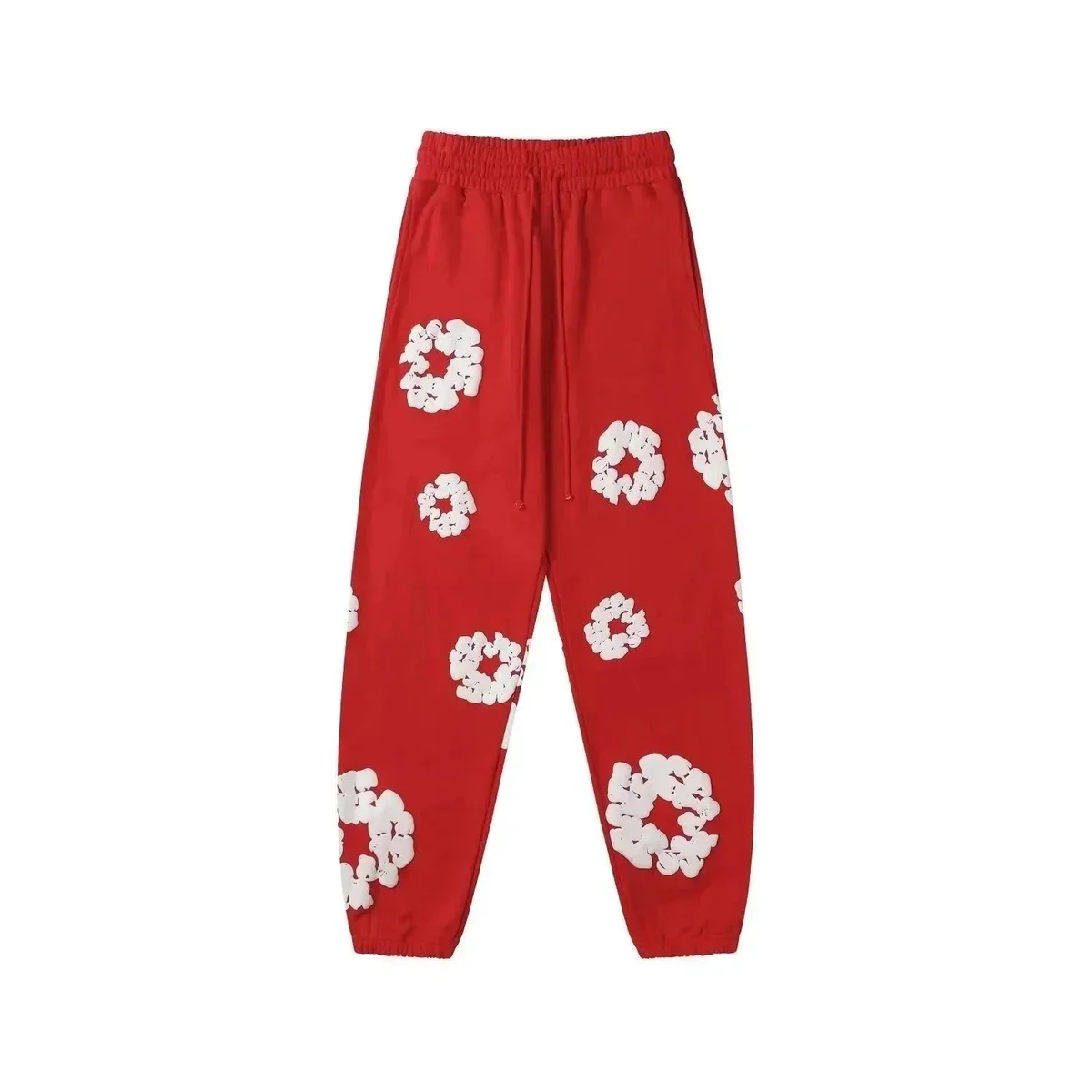Red White Floral Print Sweatpants