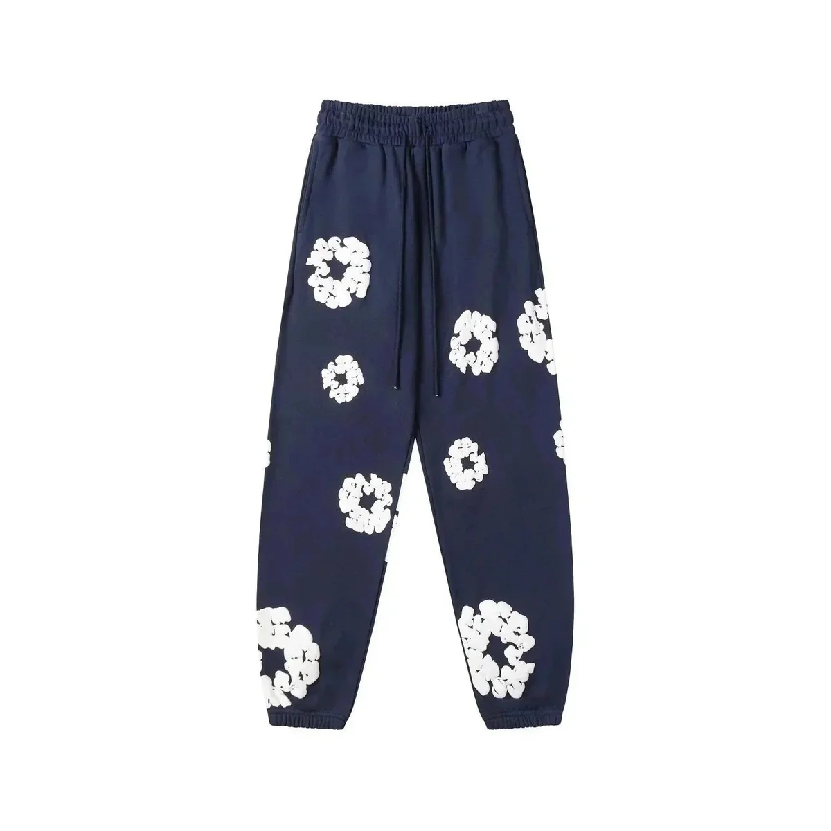Navy White Floral Print Sweatpants