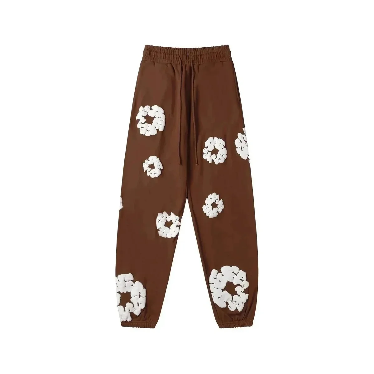 Brown Flower Appliqué Sweatpants