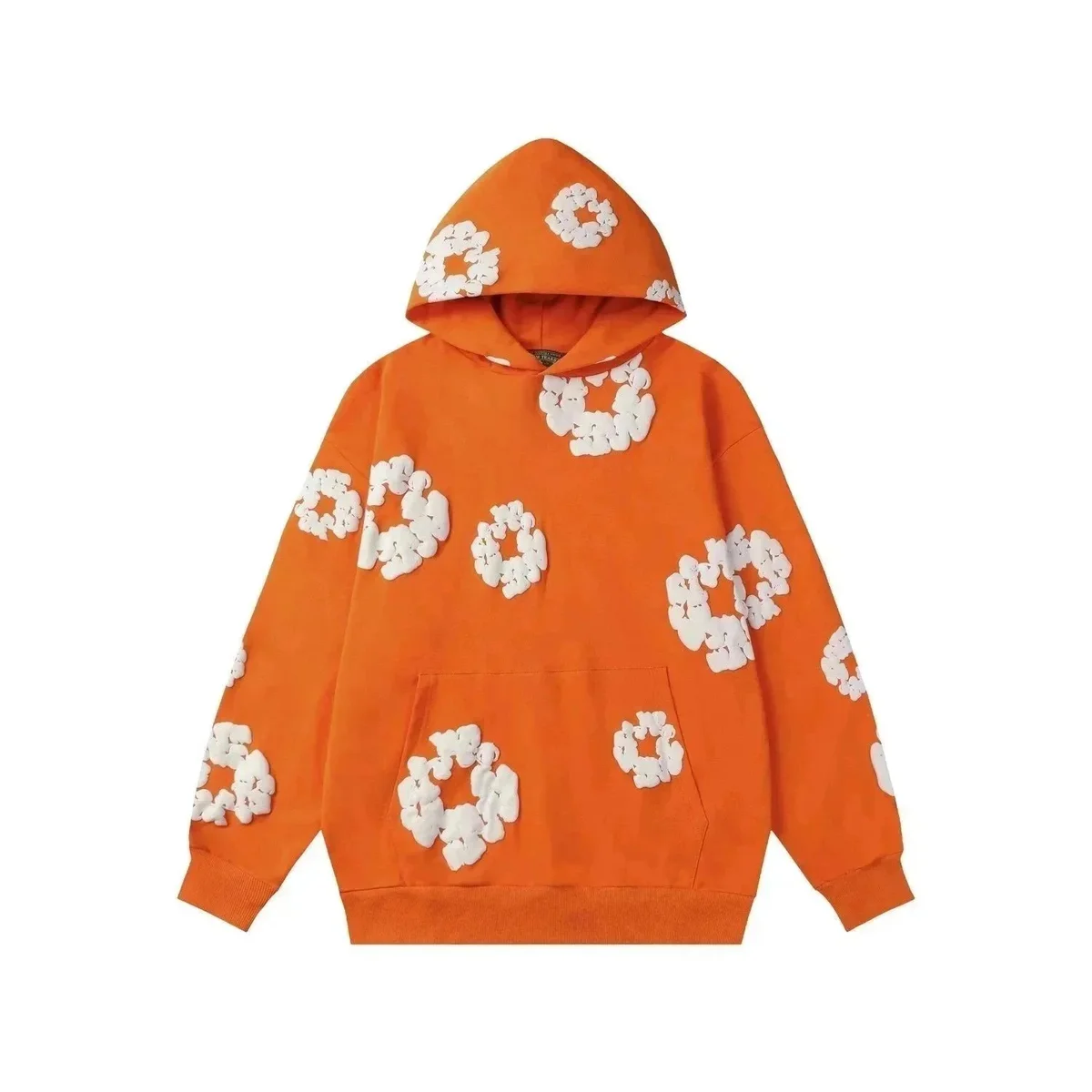 Orange White Flower Print Hoodie