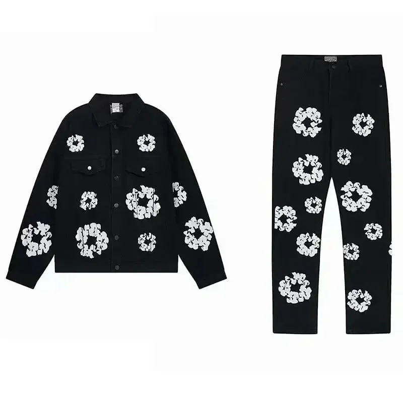 Black White Floral Denim Co-ord Set