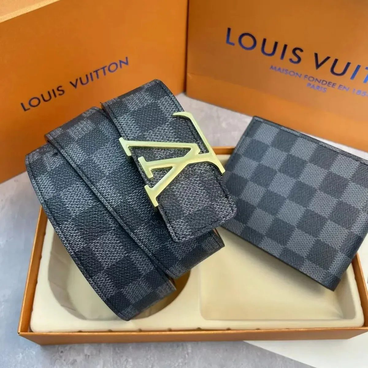 Louis Vuitton Damier Ebene Belt & Wallet Set