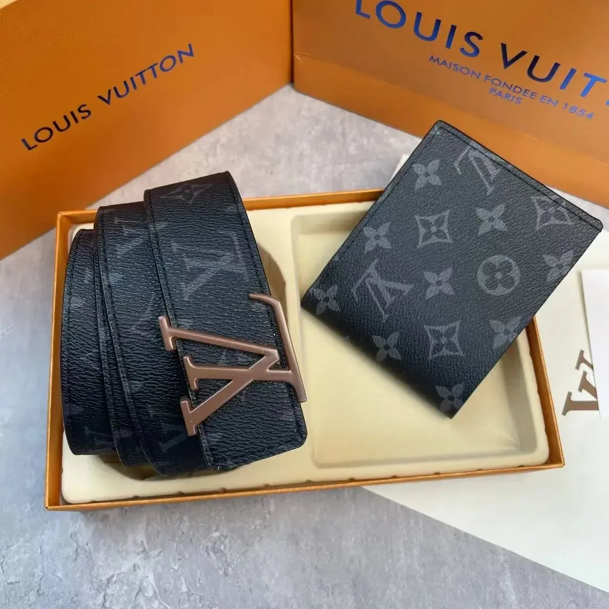 Louis Vuitton Monogram Belt & Wallet Set in Black