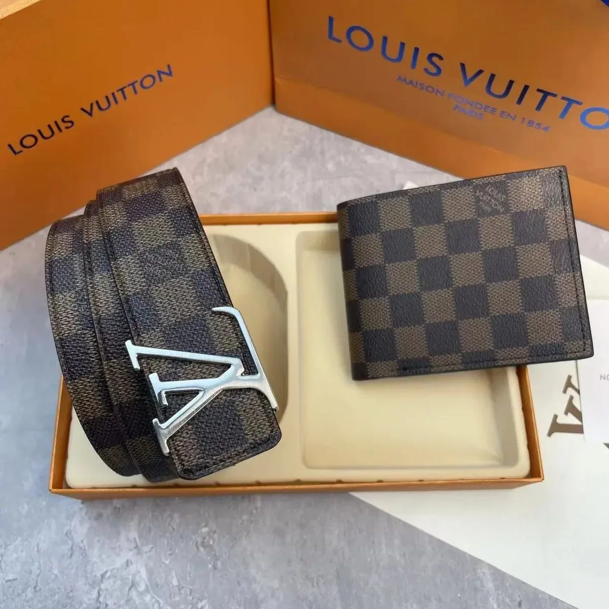 Louis Vuitton Damier Checkered Belt & Wallet Set