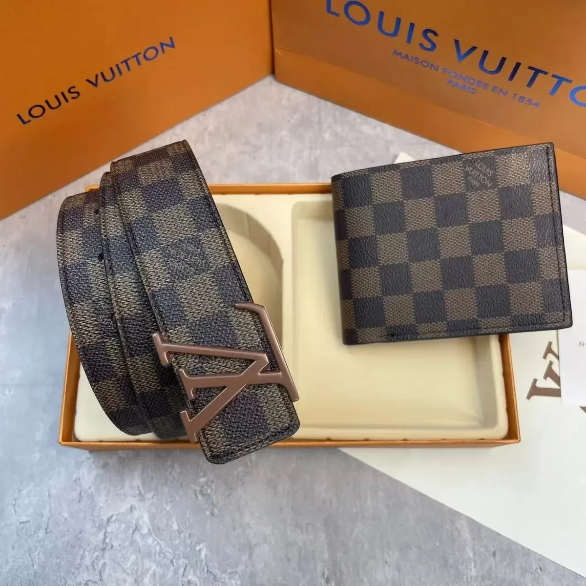Louis Vuitton Damier Ebene Belt & Wallet Set
