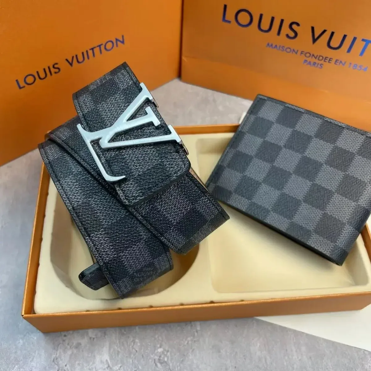 Louis Vuitton Damier Leather Belt & Wallet Set