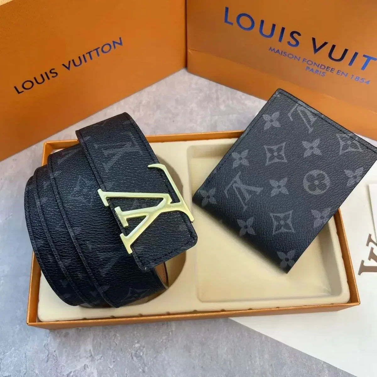 Louis Vuitton Tabi Black Monogram Belt & Wallet Set