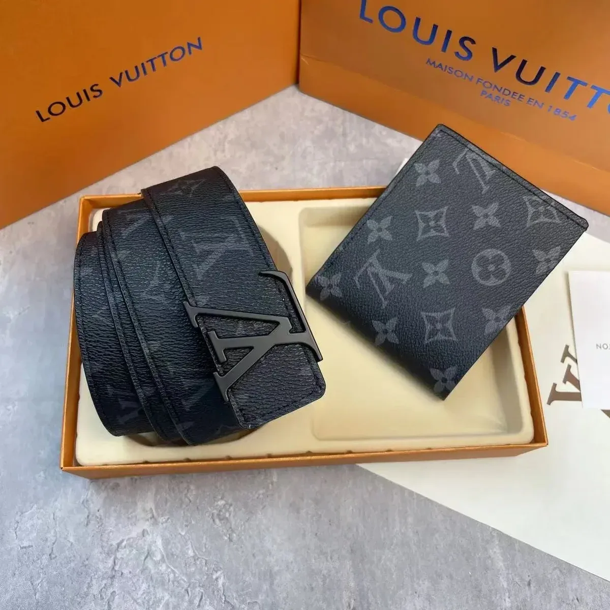 Louis Vuitton Monogram Belt & Wallet Set in Black