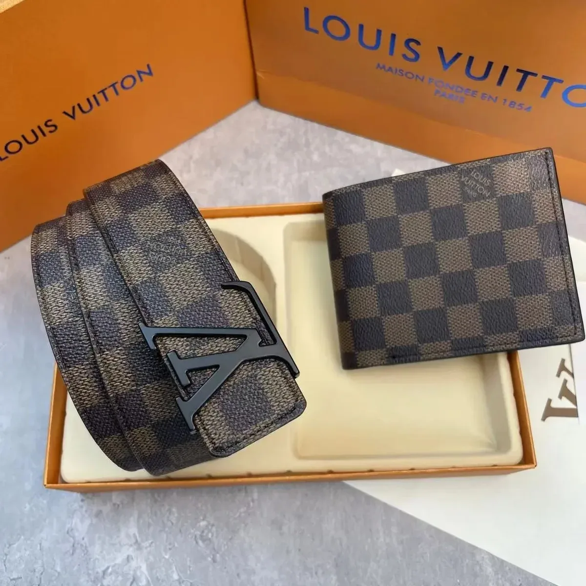 Louis Vuitton Damier Ebene Belt & Wallet Set