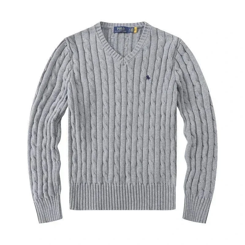Polo Ralph Lauren Cable Knit V-Neck Sweater Grey
