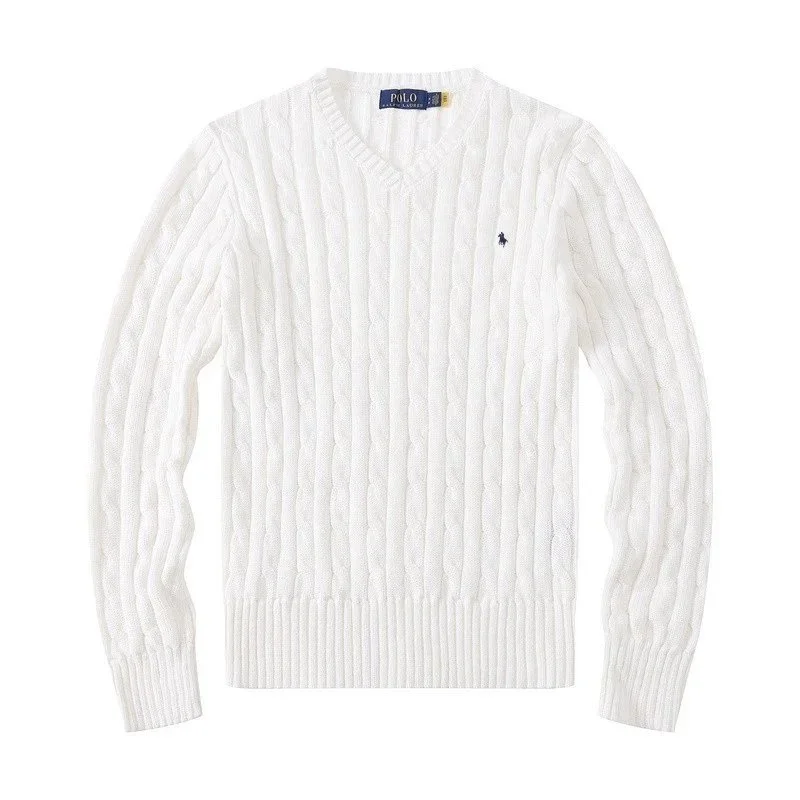 Polo Ralph Lauren Cable Knit V-Neck Sweater White