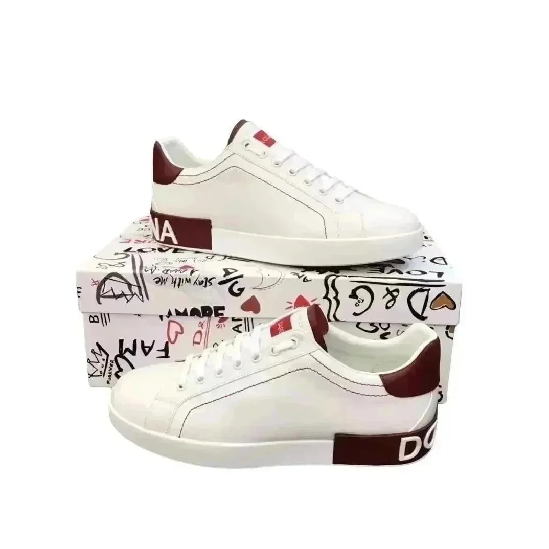 Dolce & Gabbana D&G Classic Logo White/Burgundy Sneakers
