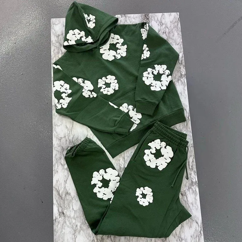 Green Floral Hoodie & Pants Set